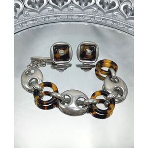 Super! BEN AMUN Silvertone and Faux Tortoise Bracelet and Matching Earrings!